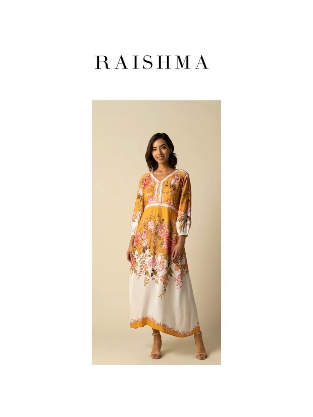 NWT Raishma Aurelia Floral Midi Dress Pink Orange White Size 10